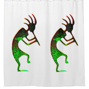 Cortina De Ducha modelo verde del kokopelli