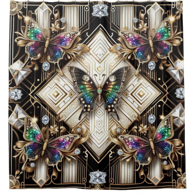 Cortina De Ducha Modern Art Deco Rainbow Butterfly (Anverso)