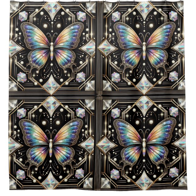 Cortina De Ducha Modern Art Deco Rainbow Butterfly (Anverso)