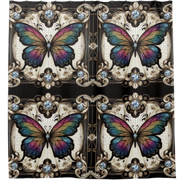 Cortina De Ducha Modern Art Nouveau Rainbow Butterfly (Anverso)