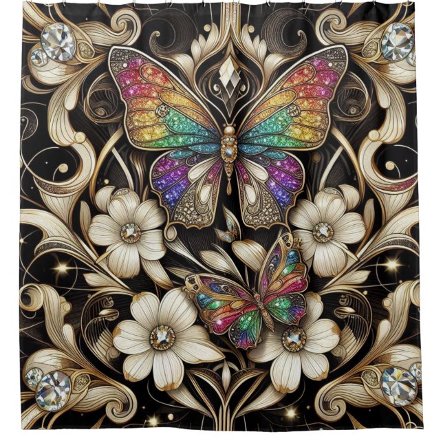 Cortina De Ducha Modern Art Nouveau Rainbow Butterfly (Anverso)