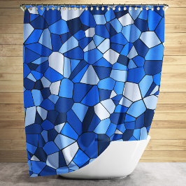 Cortina De Ducha Modern Blue Monochrome Geometric Mosaic Pattern