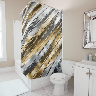 Cortina De Ducha Modern, cool, chic, silver and gold stripe pattern