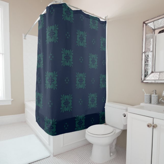 Cortina De Ducha Modern Floral Elephant Pea Pattern Shower Curtain  (In situ)