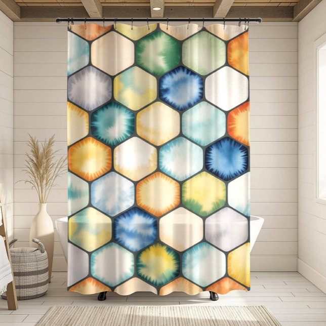 Cortina De Ducha Modern Geometric Honeycomb (Subido por el creador)