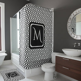 Cortina De Ducha Modern Geometric Monogram Black White
