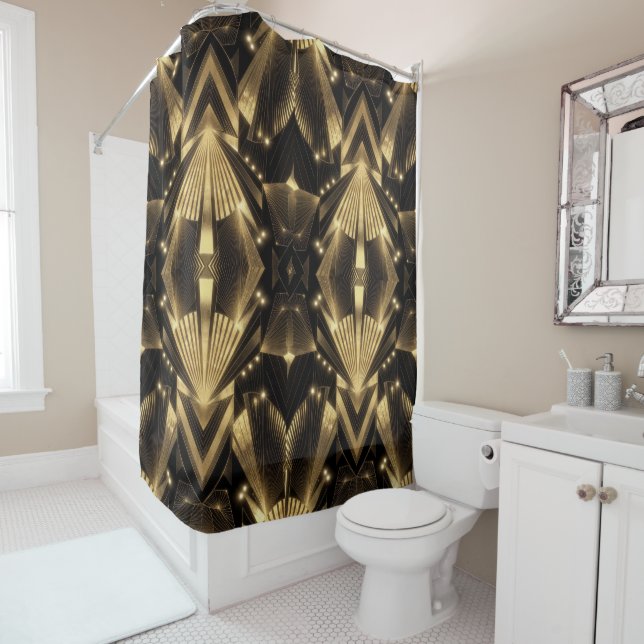 Cortina De Ducha Modern Gold Foil Elegance Neo Art Deco (In situ)