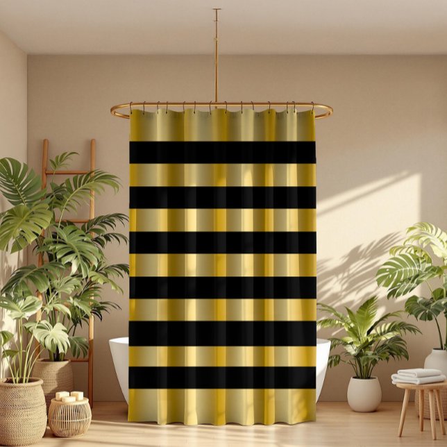 Cortina De Ducha Modern Gold Stripes Black Background Throw (Subido por el creador)