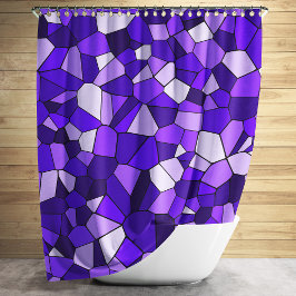 Cortina De Ducha Modern Purple Geometric Mosaic Pattern