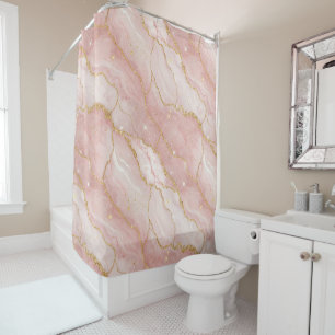 Cortina De Ducha Modern Rose Quartz Marble Gold