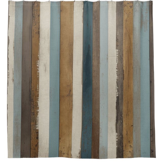 Cortina De Ducha Modern Rustic Blue Brown Cream Farmhouse Stripe (Anverso)