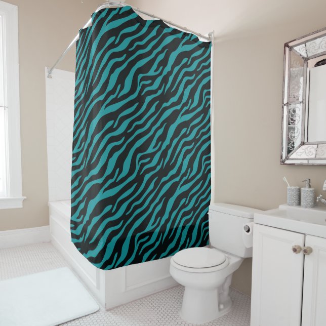Cortina De Ducha Modern Teal Safari Shower Curtain (In situ)