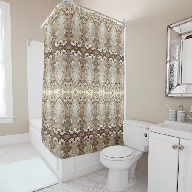 Cortina De Ducha Modern White Flowers Pearls Shower Curtain (In situ)