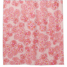 Cortina de ducha moderna floral naranja y rosa