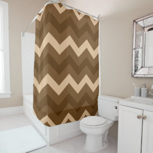 Cortina de ducha moderna marrón y crema con zigzag