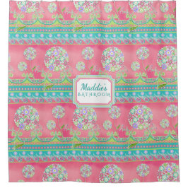Cortina De Ducha Moderna Moda BOHO Tejido Floral de Dandelion rosa 
