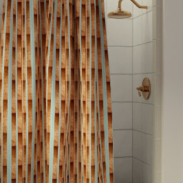 Cortina De Ducha Moderno Aqua Blue Faux Metallic Copper Stripe