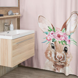 Cortina De Ducha Moderno Bunny De Color Rosa Pastel Con Flores