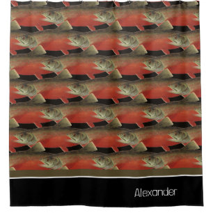 Cortina De Ducha Moderno Monograma Diseño de salmón de pescado Blan