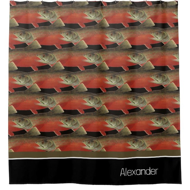 Cortina De Ducha Moderno Monograma Diseño de salmón de pescado Blan (Anverso)