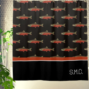 Cortina De Ducha Moderno Monograma Diseño de salmón de pescado Blan
