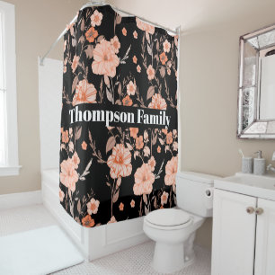 Cortina De Ducha Moderno y elegante monograma l Patrón floral l Neg