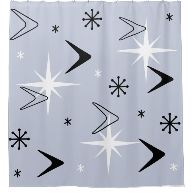 Cortina De Ducha Modernos Boomerangs Plata Azul (Anverso)