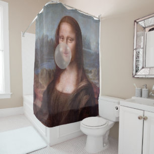 Cortina De Ducha Mona Lisa soplando chicle de burbuja gris