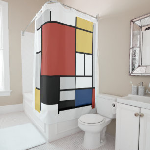 Cortina De Ducha Mondrian Pintura de Plano Rojo Amarillo Azul Gris