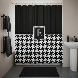 Cortina De Ducha Monogram Houndstooth Pattern Black & White