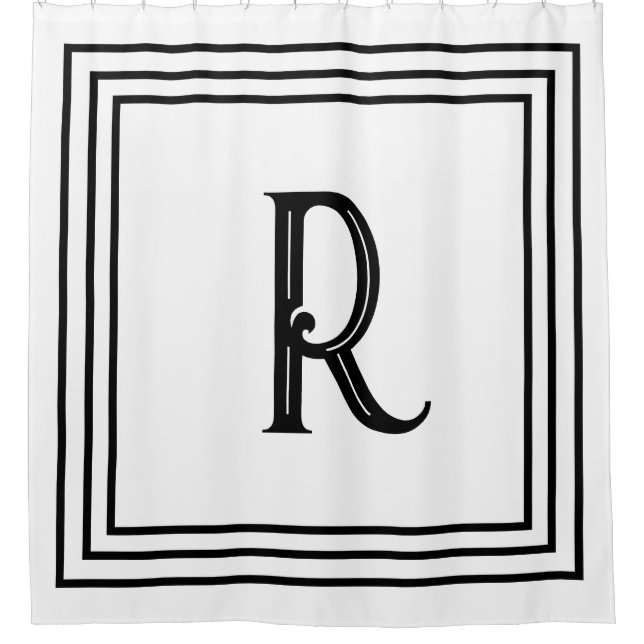Cortina De Ducha Monogram Initials Black White Script Decorative (Anverso)