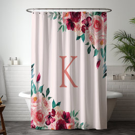 Cortina De Ducha Monograma acuarela Boho Rosa de Borgoña rosa