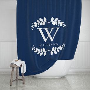 Cortina De Ducha Monograma azul de la Marina Elegante