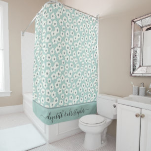 Cortina De Ducha Monograma Boho Verde Sage Blanco Gris Floral