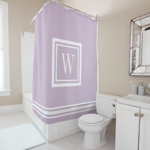 Cortina De Ducha Monograma Clásica Cuadrada de Morado Lila y Blanco
