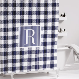 Cortina De Ducha Monograma de comprobación de búfalo azul de la mar