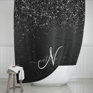 Cortina De Ducha Monograma de espuma de Purpurina negro personaliza