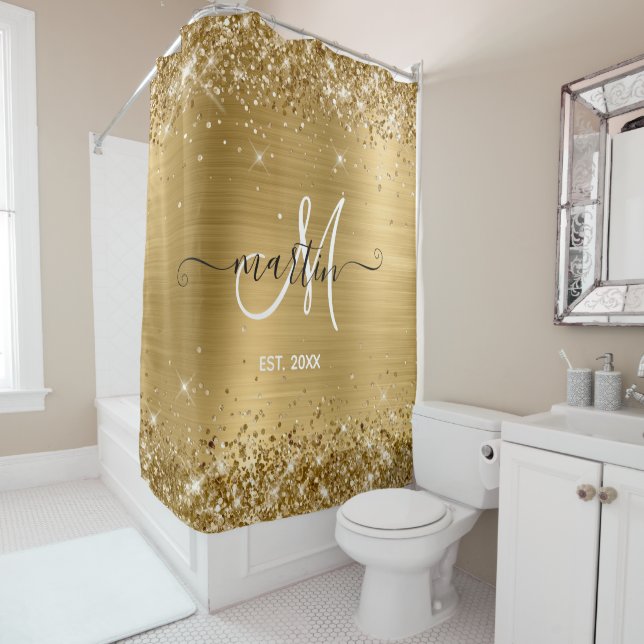 Cortina De Ducha Monograma de familia de Relieve metalizado dorado  (In situ)