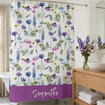 Monograma de Flor Silvestre Acuarela Azul Púrpura