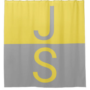 Cortina De Ducha Monograma de iniciativas modernas amarillas y gris