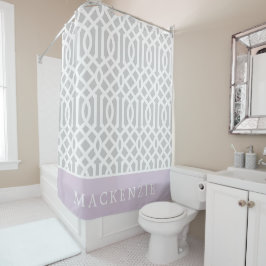 Cortina De Ducha Monograma de Lilac y Gray Trellis | Colores editab