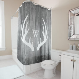 Cortina De Ducha Monograma de madera de grano gris para las Antlers