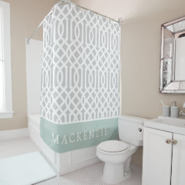 Cortina De Ducha Monograma de Mint y Gray Trellis | Colores editabl