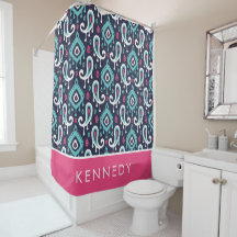 Monograma de Navy y Rosa Ikat Paisley