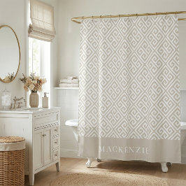 Cortina De Ducha Monograma de nombre de clave griega beige claro y 