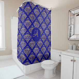 Cortina De Ducha Monograma de oro de Damask personalizado