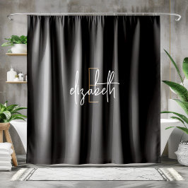 Cortina De Ducha Monograma de oro negro moderno personalizado
