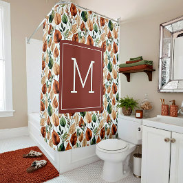 Cortina De Ducha Monograma de patrón de hojas de salvia y terra de