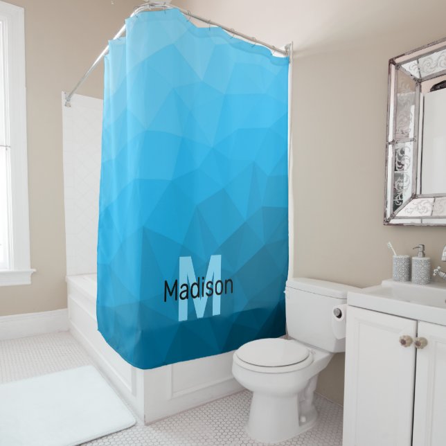 Cortina De Ducha Monograma de patrón de malla geométrica con gradie (In situ)