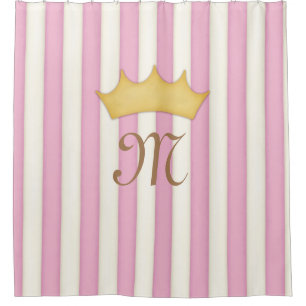 Cortina De Ducha Monograma de princesa coronada con rayas victorian